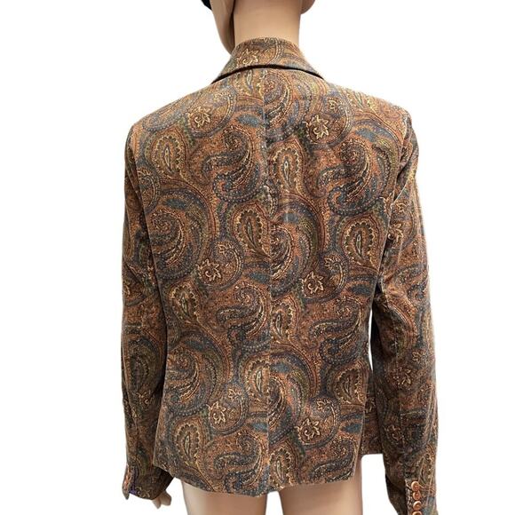 Jones New York Signature Blazer Jacket Womens 6 Brown Paisley Corduroy Button Up - Picture 3 of 12